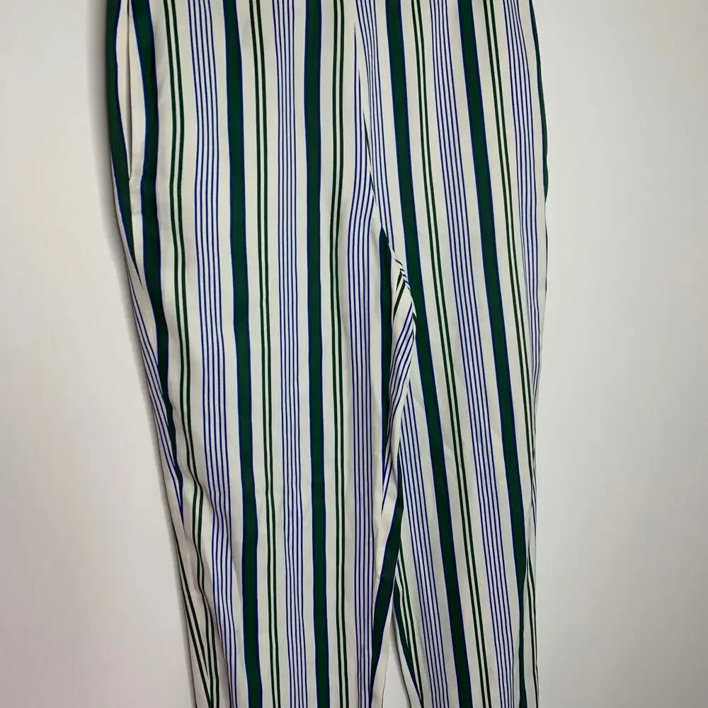 Tory Burch Cotton Green Grand Awning Stripe Pants Women's Size 2